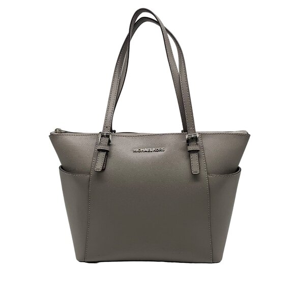 Michael Kors Gray Saffiano Leather Jet Set Tote Bag - Picture 1 of 13